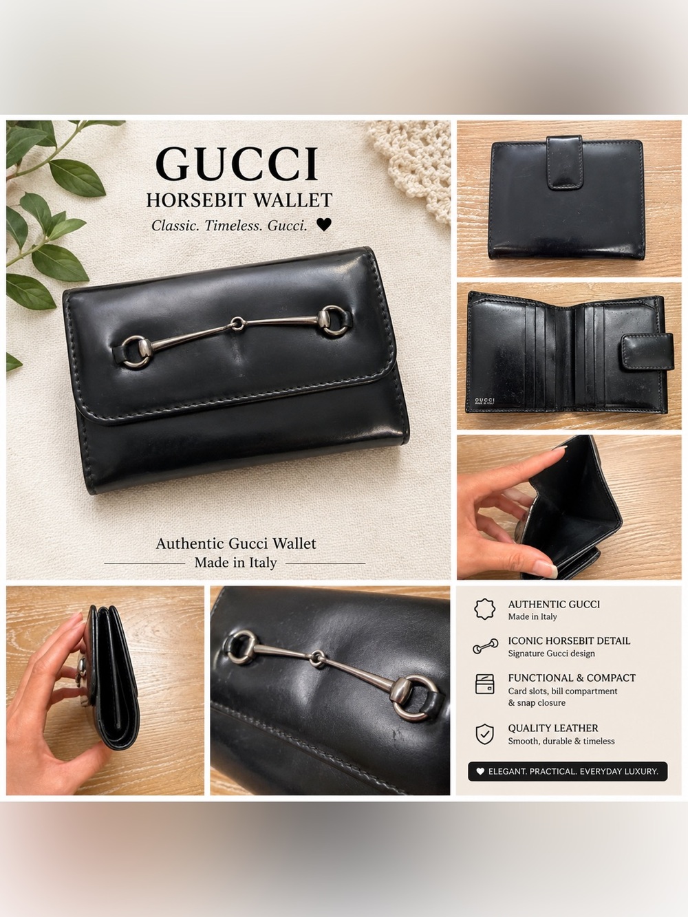 Gucci Black Leather Horsebit Card & Key Holder